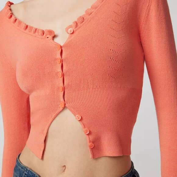 NWT Urban Outfitters Lala Shrunken Coral Cropped Cardigan - Picture 3 of 7